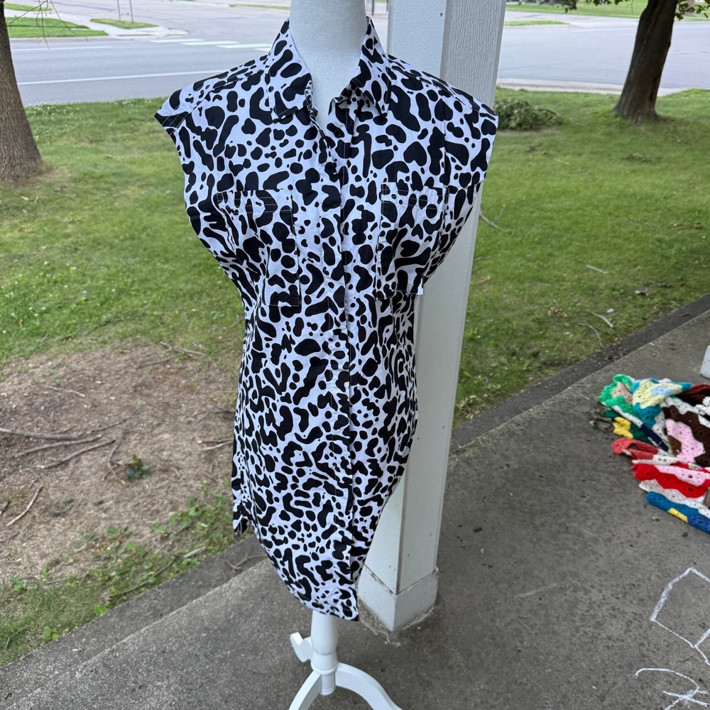 NWT LITA by Ciara Womens Black White Animal Print Sleeveless Cotton Shirt Dress